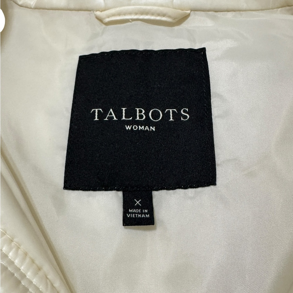 Talbots Quilted Vest Womens 1X Ivory Snap Front Zip Knit Side Panels Lightweight - Picture 3 of 7